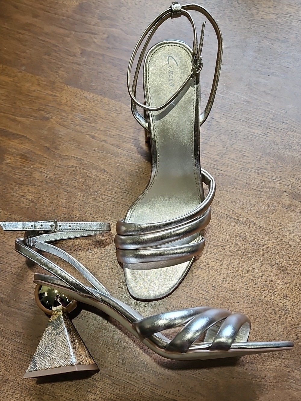 Circus by Sam Edelman Metallic Gold Pyramid Heel Strappy Sandals